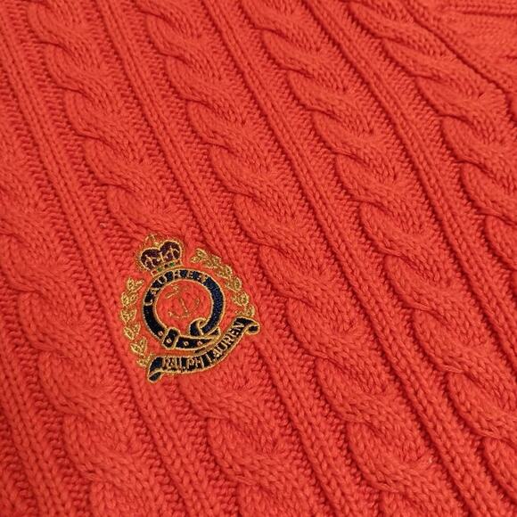 Lauren Ralph Lauren Petite Vintage Sweater Womens P/L Orange Cable Knit Crest - Picture 3 of 14